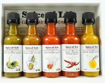 Hot Sauce 5 Gift Pack Variété de chaleur, Cadeau pour lui, Pendaison de crémaillère, Cadeau de remerciement, Cadeau chaud et sexy, cadeau pour personne qui a tout