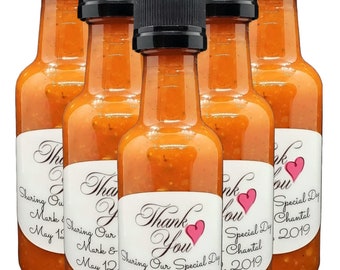 Personalisierte Geburtstagsfeier Hot Sauce Gastgeschenke, passen Sie Ihren eigenen Artikel an, entwerfen Sie Ihre eigenen Etiketten, würzige Gastgeschenke, veganes Partygeschenk