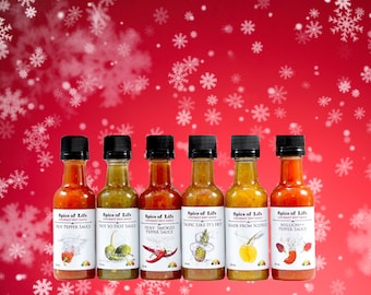 Hot Sauce Mini Weihnachtsgeschenk 6er Pack, Perfect Stocking Stuffer, Geschenkbox für einen Feinschmecker, Geheimes Geschenk, Einzigartiger Freund Weihnachtsgeschenk