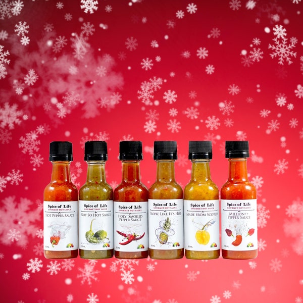 Hot Sauce Mini Christmas Gift 6 pack, Perfect Stocking Stuffer, Gift Box for a foodie, Secret Gift, Unique Friend Christmas Gift