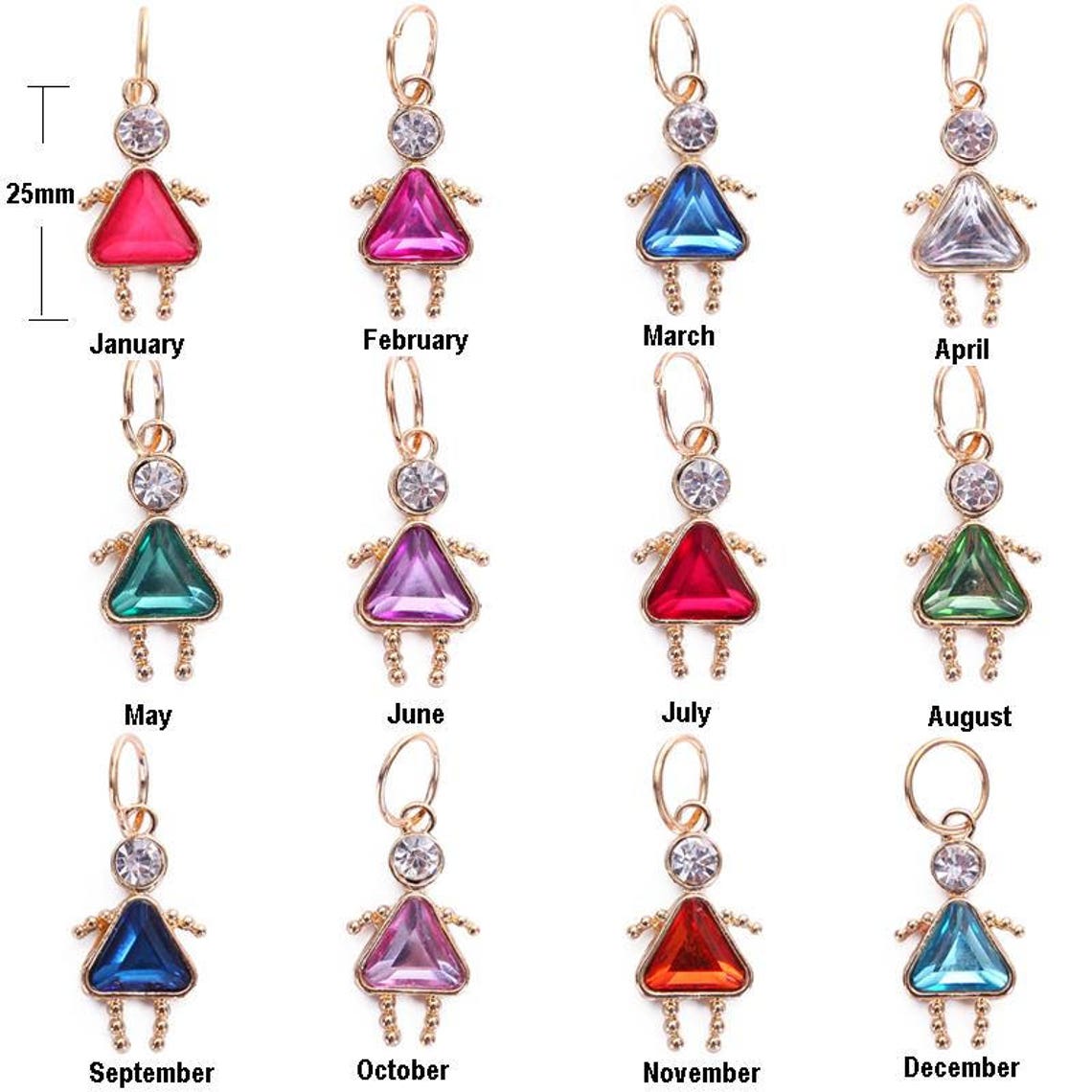 LARGE Gold Birthstone Boy or Girl Shaped Charm Pendant Mom Etsy