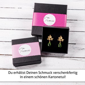 Goldene Blüten-Ohrringe grün, blau, gelb oder lila Edelstein-Tropfen, Blumen-Ohrstecker vergoldet, Pin 925-Sterlingsilber, Geschenk für Sie Bild 10