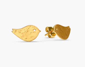 Ohrringe 925 Silber matt oder vergoldet handmade - Vögelchen-Ohrstecker strukturiert - Braut - Hochzeitsschmuck - Mädchenschmuck