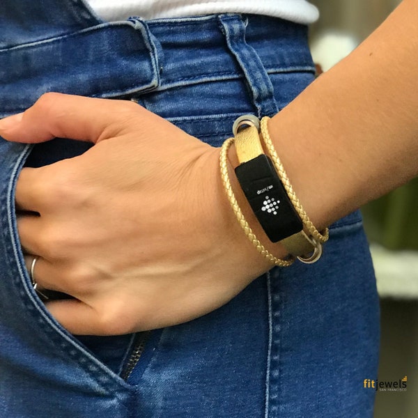 Fitbit Inspire 2 / Inspire / Inspire HR /- Bracelet Fusion - Schwarz oder Gold - Leder und Edelstahl