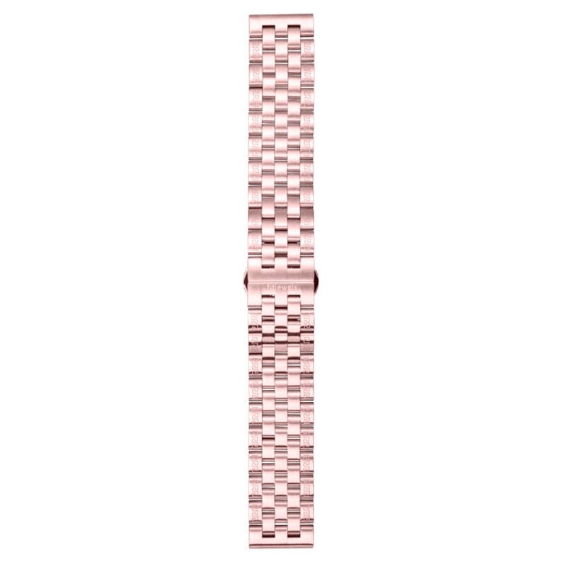 May include: A rose gold metal watch band with a polished finish.