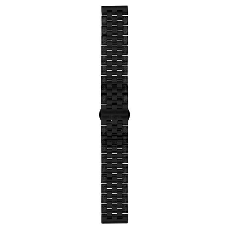May include: A black metal watch band with a brushed finish.