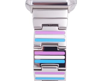 Reversible Apple Watch Band - Color Pink, Blue, White/Black Enamel - Stainless Steel - silver, gold, rose gold or black finished