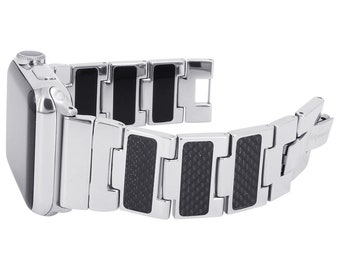 Apple Watch Band - Carbon/Black Enamel  - Stainless Steel - silver, gold, rose gold or black finished