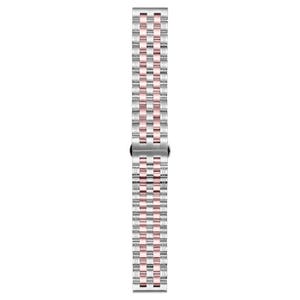 May include: A silver and rose gold metal watch band with a polished finish.