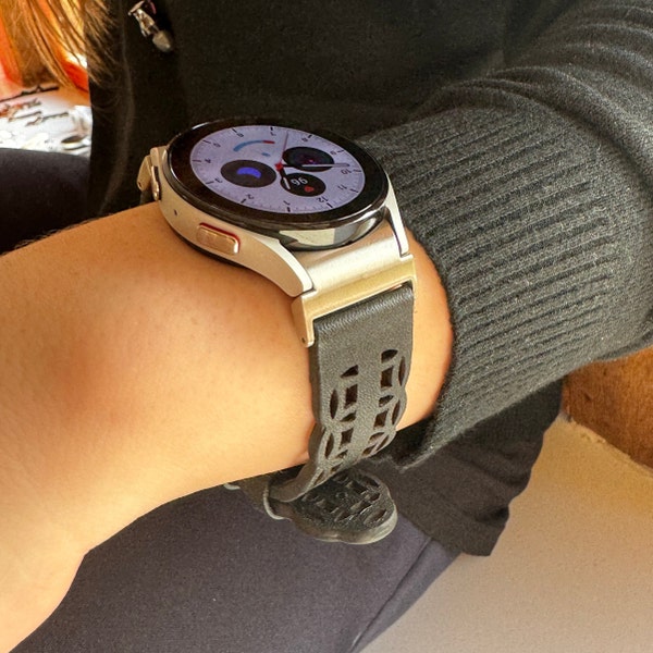 Uhrenarmband FLORA für Samsung Galalxy und Gear Uhr - Edelstahl und schwarzes Leder