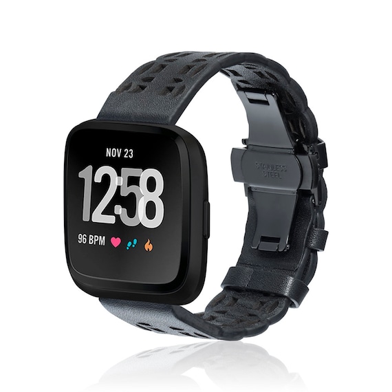 fitbit versa black leather band