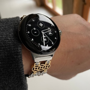 Google Pixel 3 / 2 / 1 - Watch Band FLOWER  of Life  - silver, gold, tri-color orrose gold - stainless steel - hypoallergenic