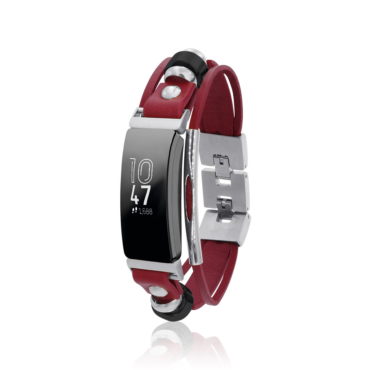 Fitbit Inspire 2 / Inspire / Inspire HR / Ace 2 Replacement Bracelet  Rockstar With Tube Bars Red Leather Replacement Band 