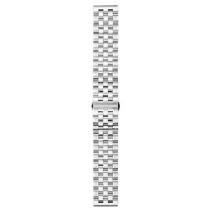 May include: A silver metal watch band with a polished finish.