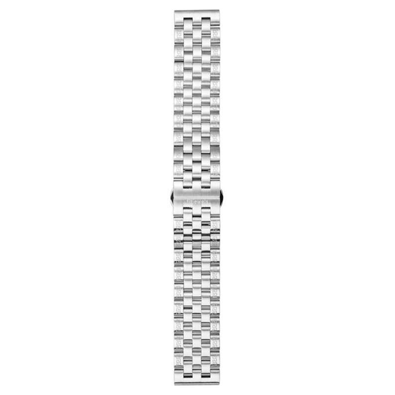 May include: A silver metal watch band with a polished finish.