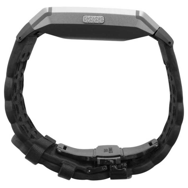 stainless steel and black leather FLORA Fitbit Ionic Band