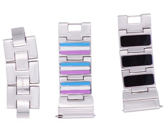 Correa de reloj reversible - 22 mm - esmalte de neón / negro - acero inoxidable - plata, oro, oro rosa o acabado negro