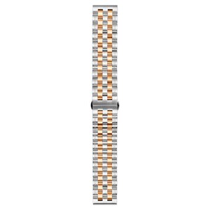 May include: A two-tone silver and rose gold metal watch band with a polished finish.