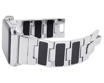 Reversible Apple Watch Band - Carbon/Black Enamel  - Stainless Steel - silver, gold, rose gold or black finished