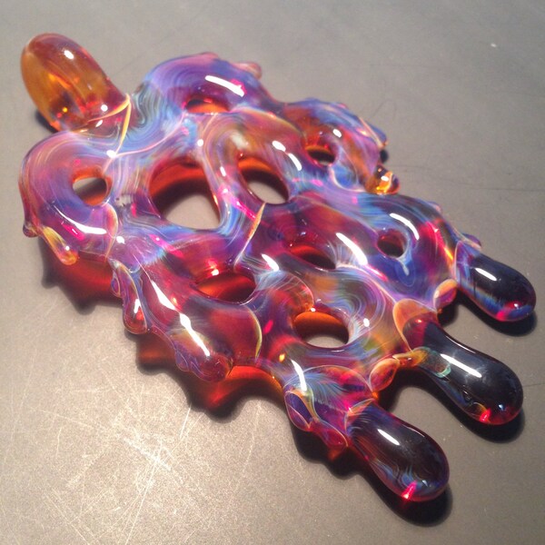 Dripified Amber Purple Shatter Handblown Glass Pendant - Heady Boro Glass Art