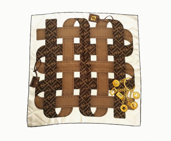 FENDI Vintage Pocket Square Authentic Silk Scarf S