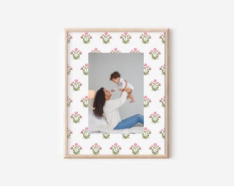 Pink Floral Grandmillenial Decor Photo Mat Gift for Mom Decor for Living Room Vintage Decor Grandmillenial Wall Art Flower Decor for Bedroom