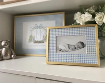 Personalized Baby Gift Keepsake Wall Art for Nursery Decor New Mom Gift for Newborn Rabbit Monogram Crest with matching Photo Mat