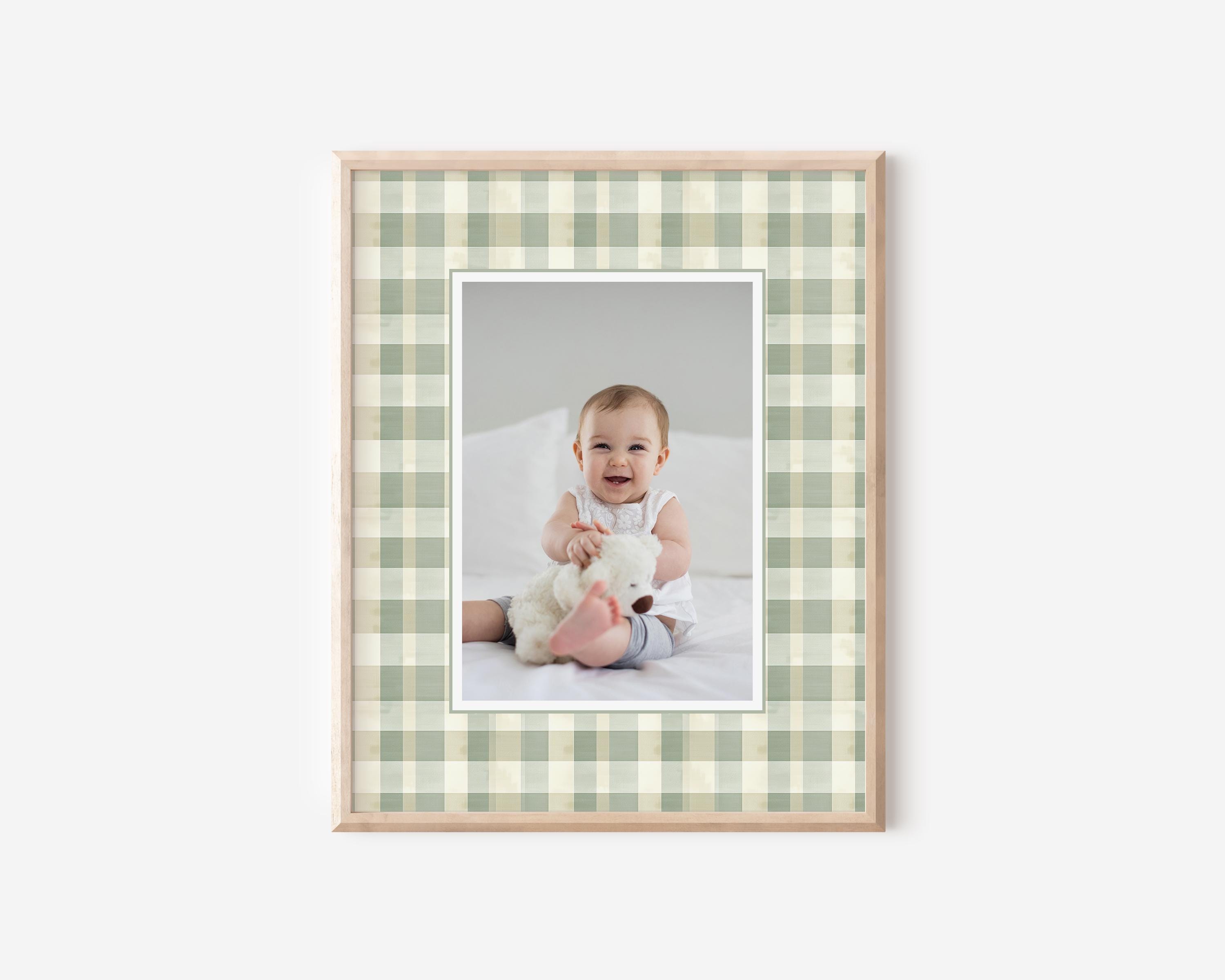 Rustic Green Gingham Photo Keepsake Mat, Photo Mat, Wall Decor for Boy's Nursery decor with Hunting theme Bedroom wall art for Boy's Room