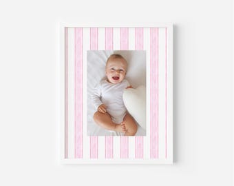 Pink Stripe Keepsake Photo Mat, Girl Nursery Decor Pink Bedroom Wall Decor for Baby Girl Nursery Decor Pink Newborn Photo Framing