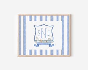Beach Nursery Custom Monogram Crest Personalized for Baby Boy Monogram Gift Baby Keepsake Art for Nursery Beach Decor Gift for Newborn