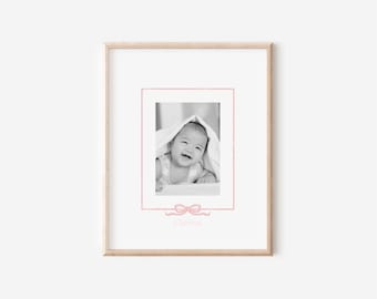 Pink Bow Decor for Girl's Room Custom Keepsake Photo Mat for Nursery Grandmillenial Wall Decor for Baby Pink Bow Decor Grandmillenial Art