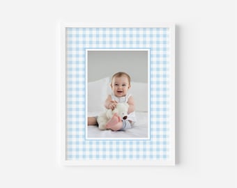 Blue Gingham Photo Keepsake Mat, Photo Mat, Wall Decor