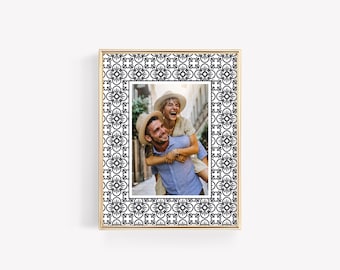 Black & White Moroccan Tile l Mediterranean Decor | Photo Keepsake Mat, Photo Mat, Wall Art