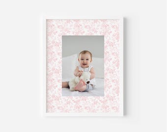 Pink Ditsy Floral Keepsake Photo Mat Grandmillenial Nursery Decor Blue Bedroom Wall Decor for Girl Nursery Decor Blue Newborn Photo Framing