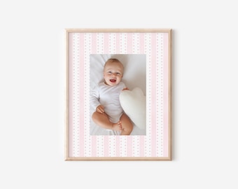 Pink Dotted Stripe Keepsake Photo Mat, Girl Nursery Decor Pink Bedroom Wall Decor for Baby Girl Nursery Decor Pink Newborn Photo Framing
