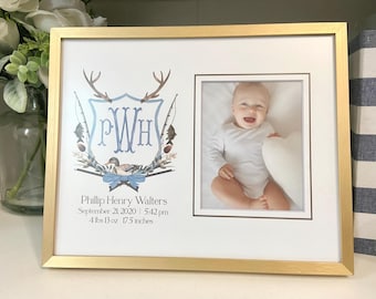 Hunting Nursery Crest Custom for Baby Boy Monogram Photo Gift Keepsake Art Nursery Decor for New Mom Gift for Newborn Custom Fishing Crest