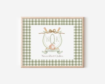 Personalized Baby Boy Gift Keepsake Art for Baseball Nursery Decor New Mom Gift for Newborn Baseball Monogram Crest with matching Photo Mat