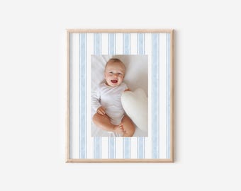 Blue Stripe Keepsake Photo Mat, Boy Nursery Decor Blue Bedroom Wall Decor for Baby Boy Nursery Decor Blue Newborn Photo Framing