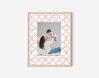 Pink Toile Grandmillennial Decor for Home Cottagecore Decor Photo Keepsake Mat with Blue Floral Decor for Girls Room Romantic Wall Decor