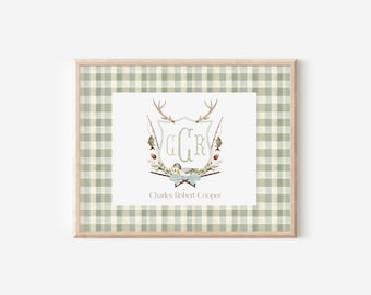 Hunting Nursery Crest Personalized for Baby Boy Monogram Gift Keepsake Art for Nursery Decor New Mom Gift for Newborn Custom Fishing Crest