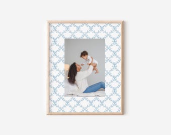Blue Toile Grandmillennial Decor for Home Cottagecore Design Photo Keepsake Mat with Blue Floral Decor for Girls Room Romantic Wall Decor