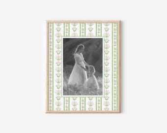 Feminine Watercolor Green/Pink Floral Decor, Grandmillenial Decor | Photo Keepsake Mat, Photo Mat, Grandmillenial Wall Art Decor