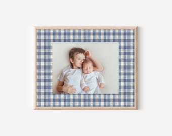 Rustic Navy Gingham Photo Keepsake Mat, Photo Mat, Wall Decor for Boy's Nursery decor for baby boy theme Bedroom wall art for Boy's Room