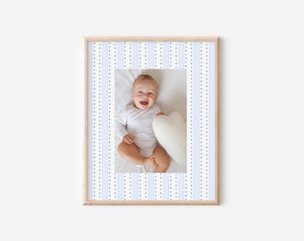 Blue Dotted Stripe Keepsake Photo Mat, Boy Nursery Decor Blue Bedroom Wall Decor for Baby Boy Nursery Decor Blue Newborn Photo Framing
