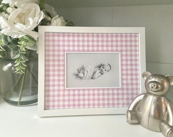 Pink Gingham Photo Keepsake Mat, Photo Mat, Grandmillenial Wall Decor