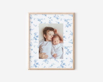 Blue Ditsy Floral Keepsake Photo Mat Grandmillenial Nursery Decor Blue Bedroom Wall Decor for Girl Nursery Decor Blue Newborn Photo Framing