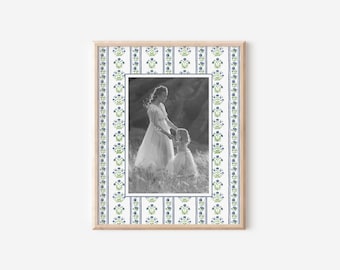 Feminine Watercolor Blue/Green Floral Decor, Grandmillenial Decor | Photo Keepsake Mat, Photo Mat, Grandmillenial Wall Art Decor