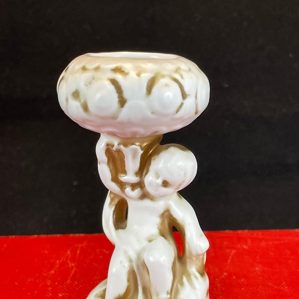 Vintage Inarco cherub vase, miniature vase, measures 3" tall, 1963, numbered on bottom, white ceramic with gold tinting, very delicate