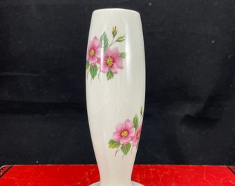 Vintage Lord Nelson Pottery bud vase, handcrafted in England, #3690 on bottom, pink flowers & gold trim, collectible bud vase, Valentine's