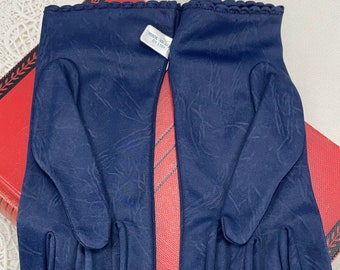 Vintage-Paar formelle Damenhandschuhe, Abendhandschuhe, marineblauer Damast, NOS, nie getragen, hergestellt in den USA von Boyce-Lazarus, Größe A